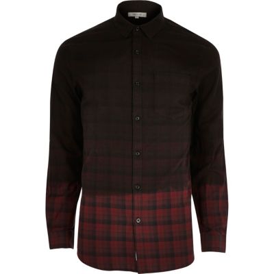 Red dip dye check flannel shirt
